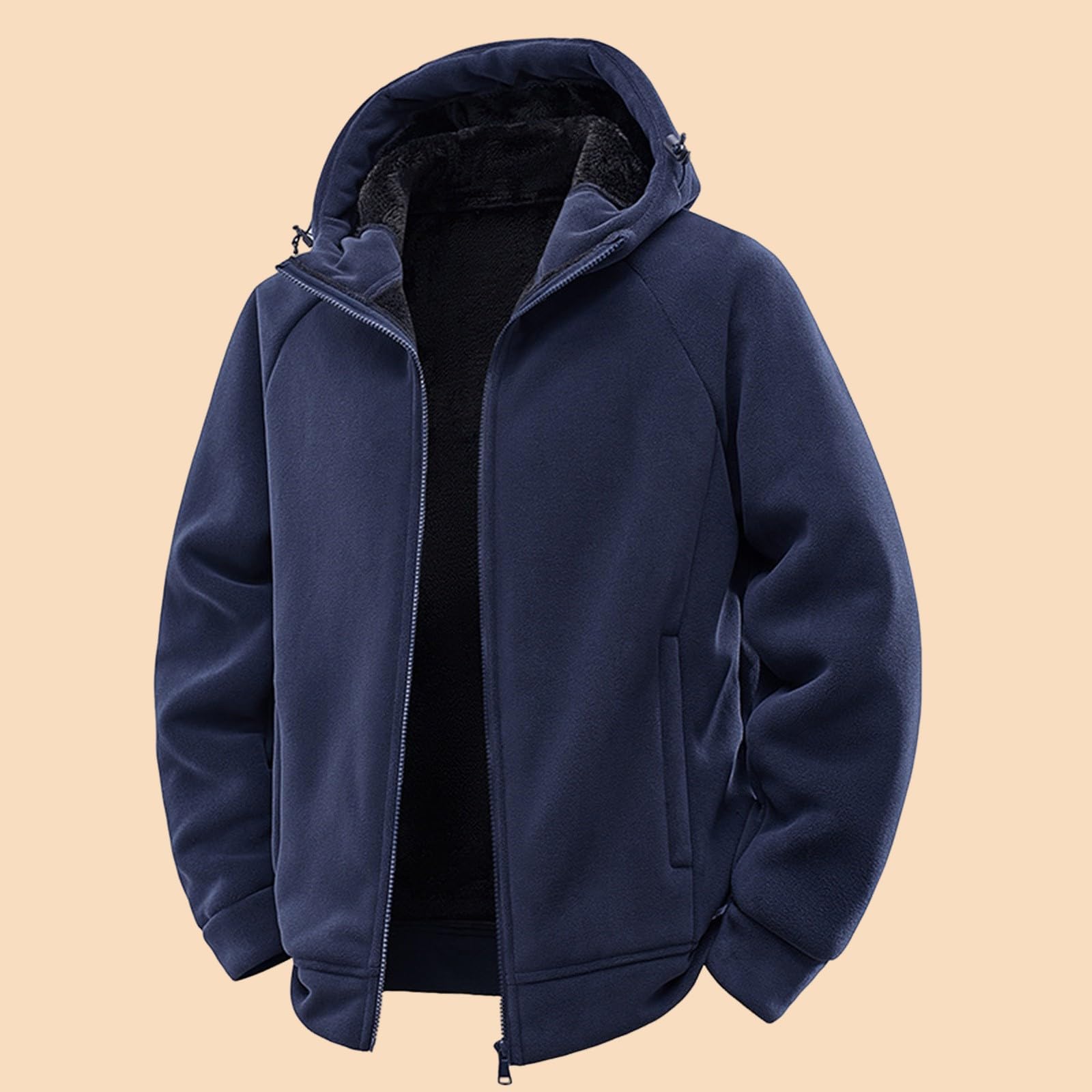 Chaquetas de forro polar para hombre, chaquetas inteligentes casuales con capucha, cálida y acogedora, chaqueta gruesa para exteriores, chaqueta casual versátil, abrigo de color sólido, abrigos con