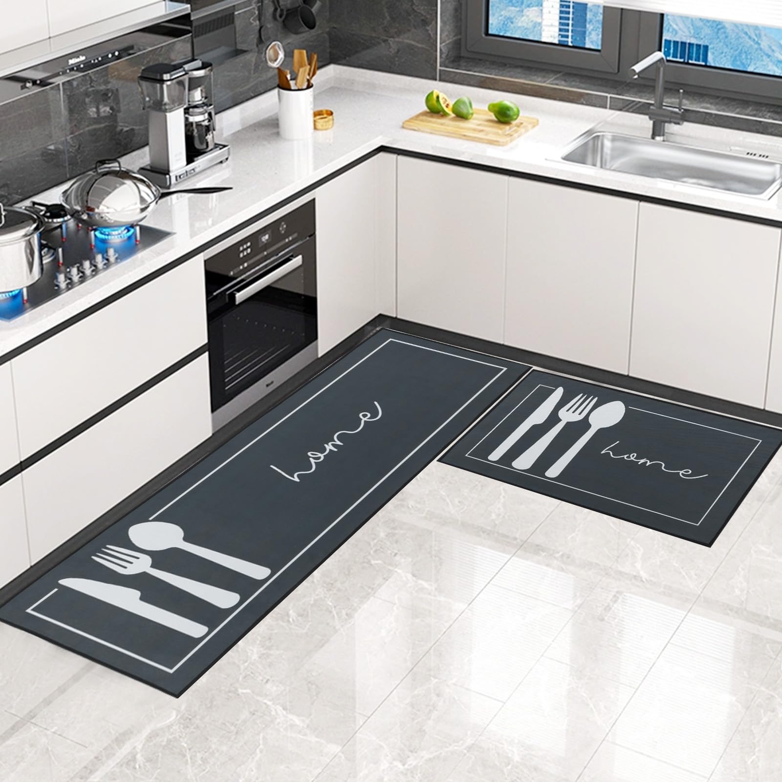 LHHMZ Alfombra de Cocina de 2 Piezas Antideslizante Lavable, Alfombrilla de Cocina, Juegos de tapetes de Cocina para Cocina, Pasillo, Comedor y Entrada, 43x75cm + 43x120cm