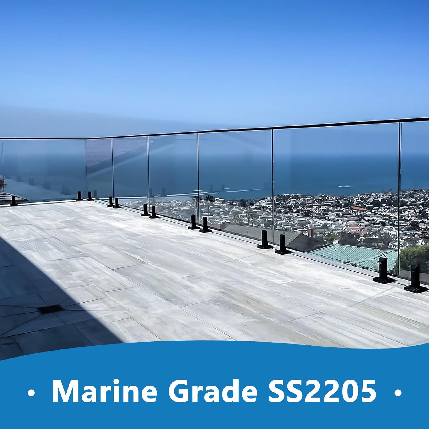 LukLoy 4 Pack Marine Grade SS2205 Glass Pool Fence Spigot Railing Clamp for Coastal City / Inland Projects, Black (4 Pack, Each NW 2.1lb, GW 3.0lb) - Level 2