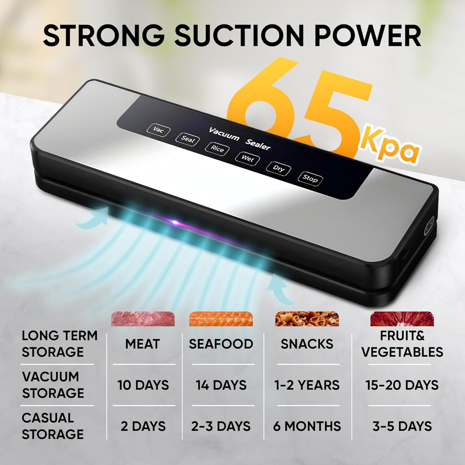 Vacuum Sealer Automatic Air Sealing Food Vacuum Sealer Machine for Dry and Moist Food, Includes 10 Sealer Bags for Food