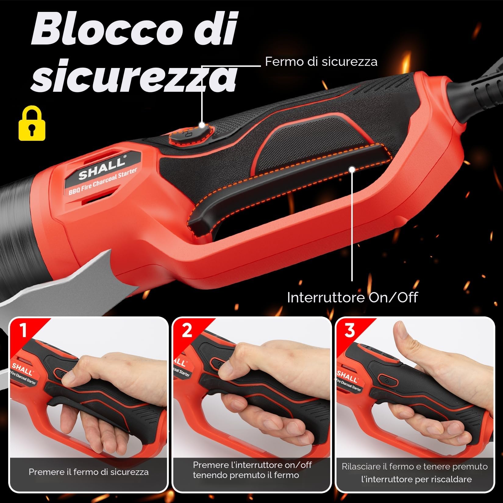 SHALL Accendini per carbonella 2000 W, pistola ad aria calda, 1100 ℉
