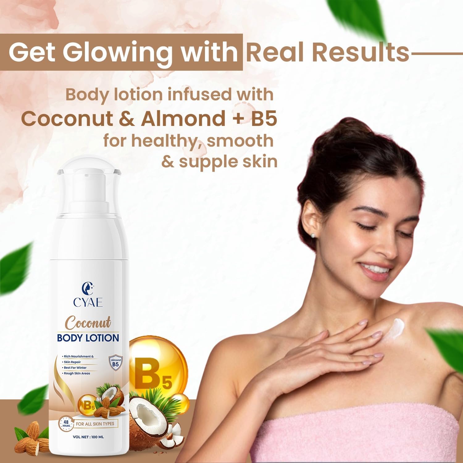Coconut Body Lotion with Vitamin B5, Rich Nourishment and Skin Repair, 100 ml, Pack of 2