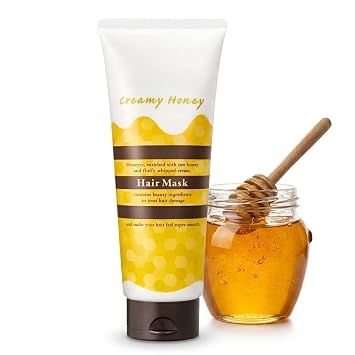 Honey-che Japanese Deep Conditioning Hair Mask 200g - Enriched with Natural Honey for Dry, Frizzy, Curly Hair - Hydrating Whipped Cream Texture Adds Shine & Softness - Creamy Moisturizing Mascarilla