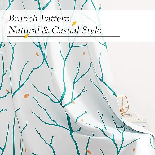 Miniatura 4 de NICETOWN - Cortinas blancas para oscurecer, con aislamiento térmico y ojales, pétalos de flores, bloquea la luz, para sala y dormitorio, verde