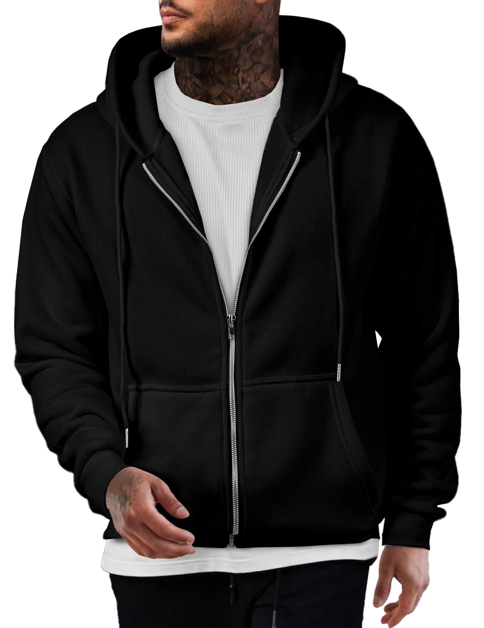 JMIERR Mens Oversized Full Zip Up Hoodie Sweatshirt Fleece Lined Full zip up poly-cotton fleece hoodie, Adjustable drawstring, Kangaroo pocket, Machine washable, Fall winter outfits