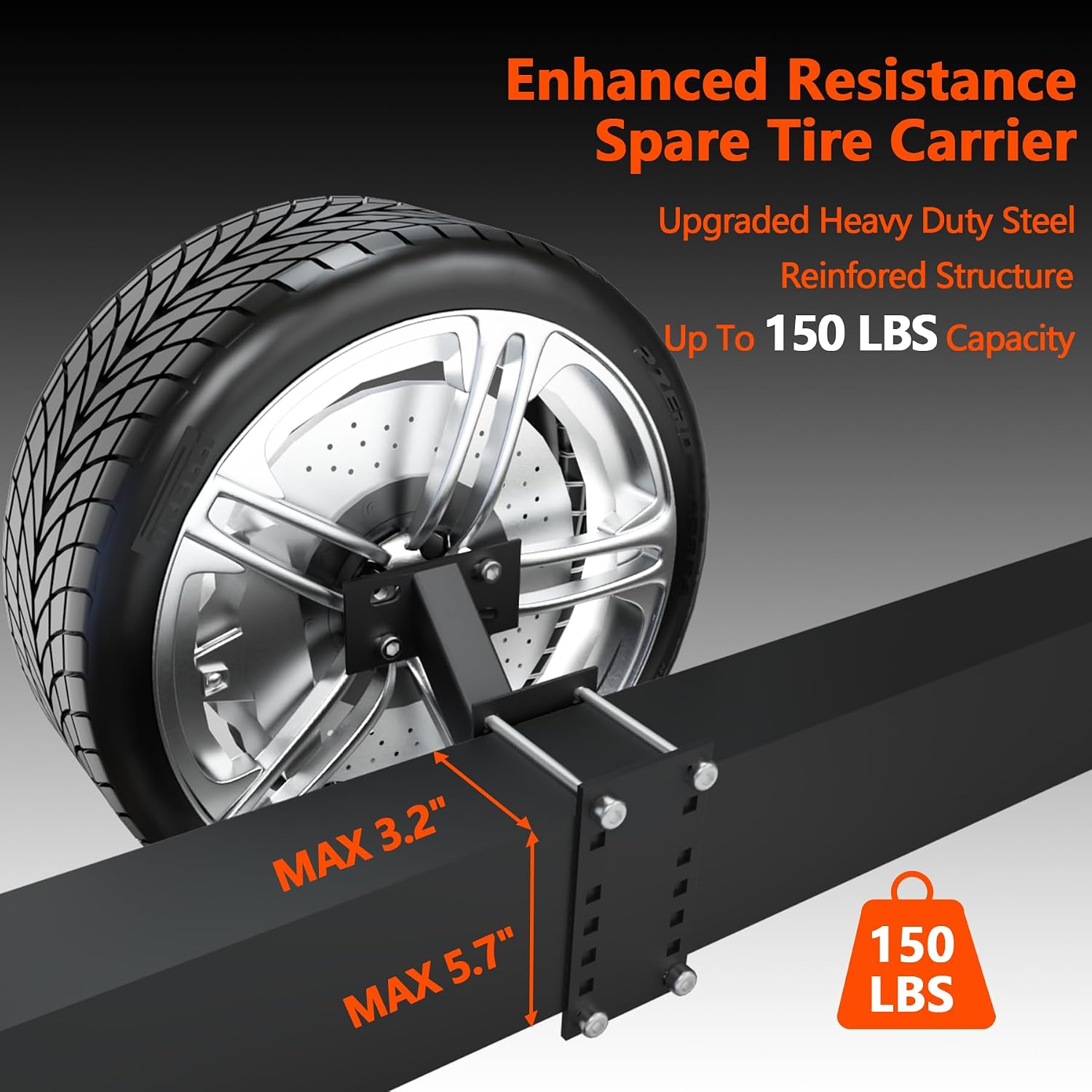 Trailer Spare Tire Mount - Boat Trailer Spare Tire Mount Spare Tire Mount for Utility Trailer, Fits 4 5 6 Lugs Trailer Wheels On 4.5” 4.75” 5” 5.5” Bolt Patterns, Holds Up to 150 Lbs
