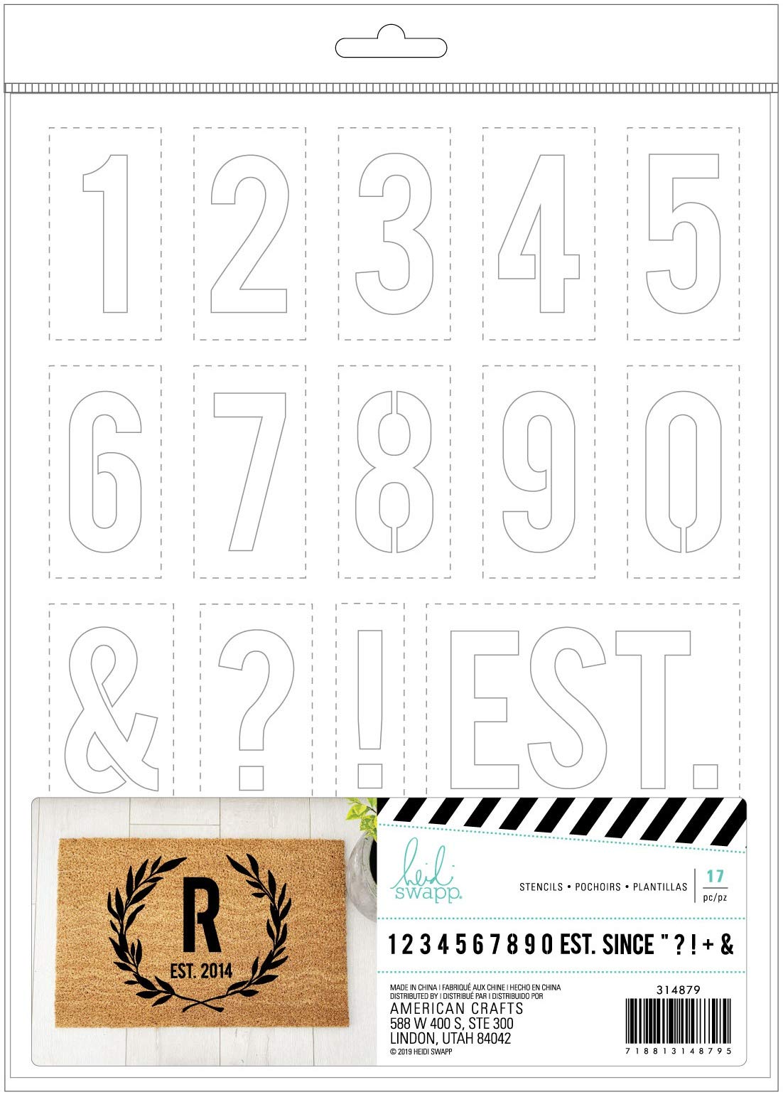 Tapis de porte chiffres stencil paillasson entrée Heidi Swapp