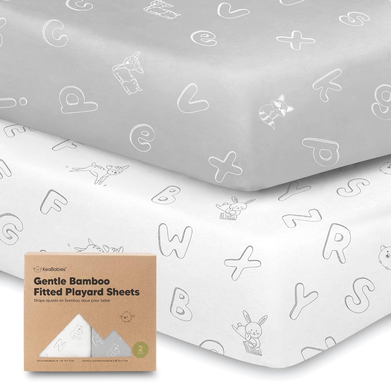 2-Pack Mini Crib Sheets, Pack and Play Sheets Fitted - Pack N Play Sheets, Organic Fitted Crib Sheet for Pack and Play Mattress, Playard Baby Crib Sheets, Crib Sheets Neutral for Boys,Girls (ABC Land)