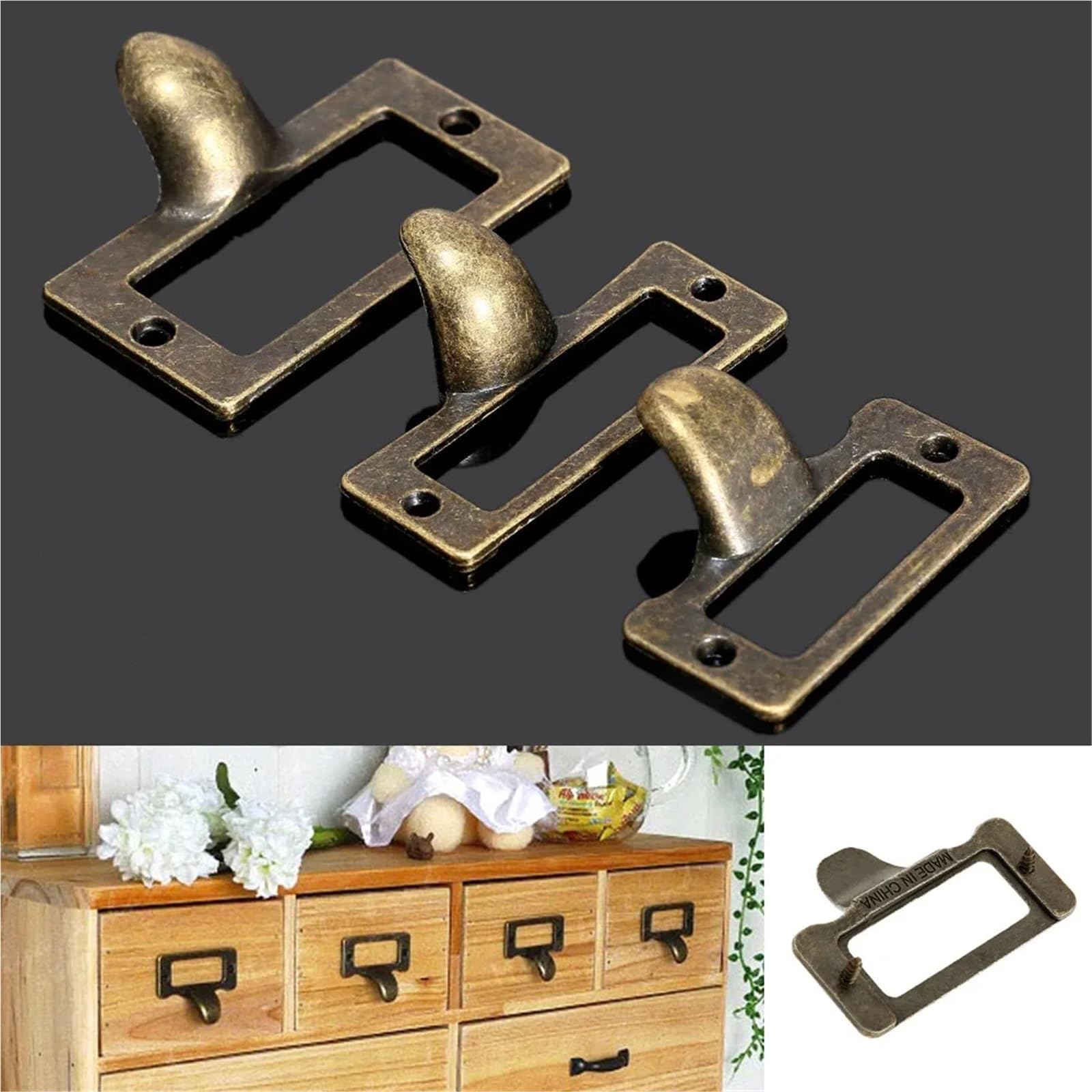 Lot de 30 étiquettes d'armoire en laiton antique pour dossiers et organisation pour bureau, bibliothèque, tiroir, étagère (42 x 32 mm)