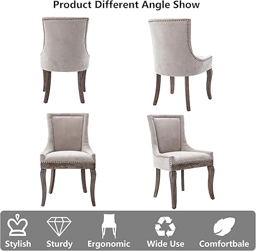 Miniatura 6 de Juego de 2 sillas de comedor rústicas, sillas laterales tapizadas en tela para cocina, comedor, sala de estar, silla de mesa de comedor decorativa