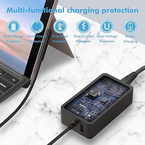 Miniatura 5 de Cargador de laptop Surface Pro de 65 W compatible con Microsoft Surface Pro 9 8 7 6 5 4 3 X, Surface Laptop 1 2 3, compatible con Microsoft Surface