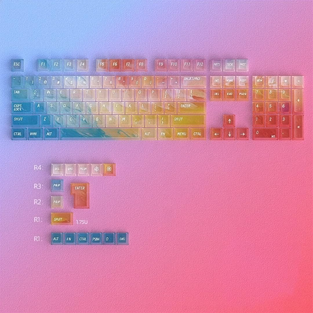 Glacier 3D Print Keycaps Full Set for Mechanical Keyboards, Cherry Profile, Compatible with 60%/65%/75%/80%/96%/100% Keyboard Layout, Free Keycaps Puller Included (Mist Rainbow)