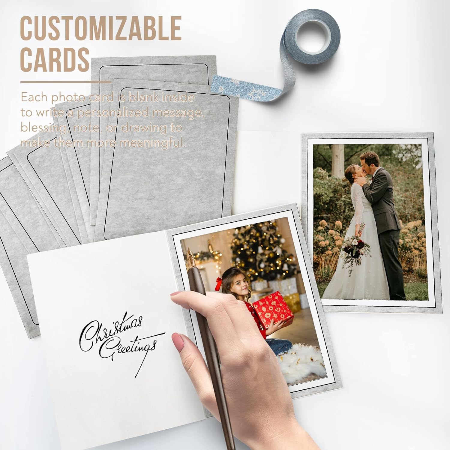 Golden State Art, Pack of 100, 5x7 Photo Folders, Cardboard Picture Frame, Paper Photo Frame Cards, Greetings/Invitation Cards, Special Events: Graduation, Christmas, Wedding (Grey)