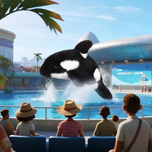 Miniatura 3 de Apricot Lamb Animales de peluche de orca asesina para niños, suaves y lindos juguetes de peluche para bebé niña y niño, ballena asesina esponjosa