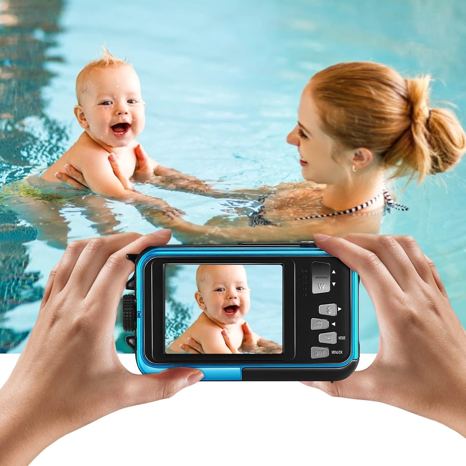 Cámara Digital a Prueba de Agua Full HD 2,7 K 48 MP Cámara Impermeable Digital Marina, Zoom Digital 16 cámaras Impermeables con micrófono LED retardador para Adolescentes Alumnos