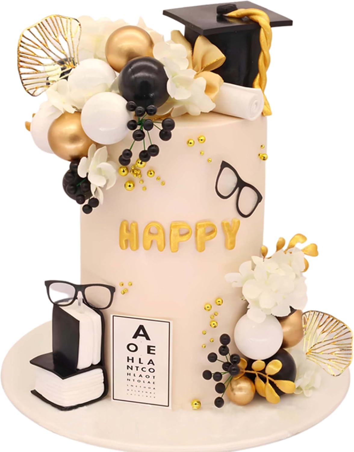 Graduation Cake Topper, Qoadwem 24pcs Graduation Cap Cake Toppers Class Of 2026 with Large Diploma Flowers Balls Cake Decor for Grad Party