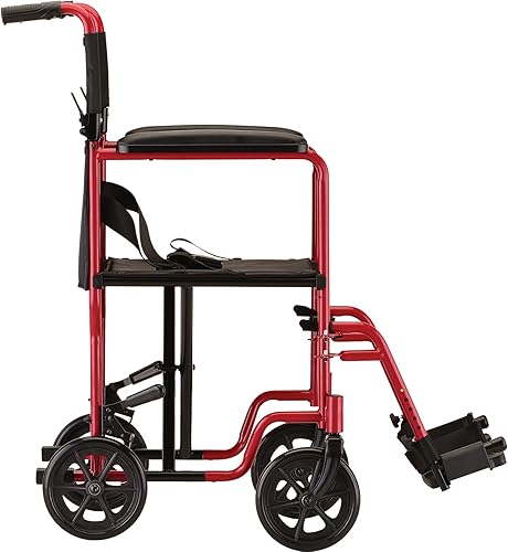 Miniatura 3 de NOVA Medical Products Silla de ruedas de transporte de acero de 19", color rojo