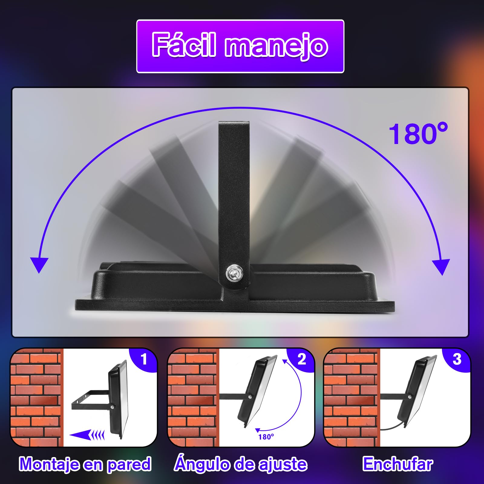 Foco de Luz Negra 100W con 180 LED, Lámpara UV de Aleación de Aluminio, Longitud de Onda 385-400NM, Proyector UV Impermeable IP66 para Efectos Especiales, Seguridad y Fiestas