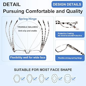 Half Rim Reading Glasses 2 Pairs Half moon Readers