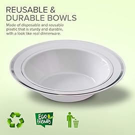 Stock Your Home Plastic Party Bowls (100 Pack) 12 Oz Elegant Disposable Dinnerware - Fancy Shatterproof Tableware for Catering, Holidays, Party Supplies, Weddings & Everyday Use (Silver)