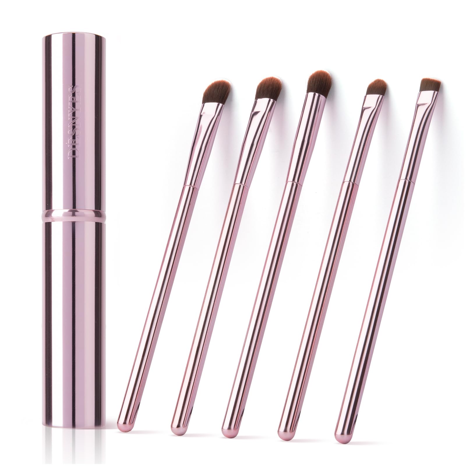 GUIGUDESN 5Pcs Eyeshadow Brush Set, Premium Eyebrow Brush Eyeshadow Brush Concealer Brush Eye Blending Brush Eye Smudge Brush with Case, Pink Makeup Brushes for Travel