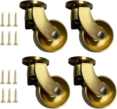 Brass Swivel Caster Wheels, Antique Vintage Gold Furniture Casters, Plate Casters with Screws, 360  Rotation, Load 150kg, Furniture Replacement, Sofa, Chair, Cabinet, 4 Pizza 25mm/1in