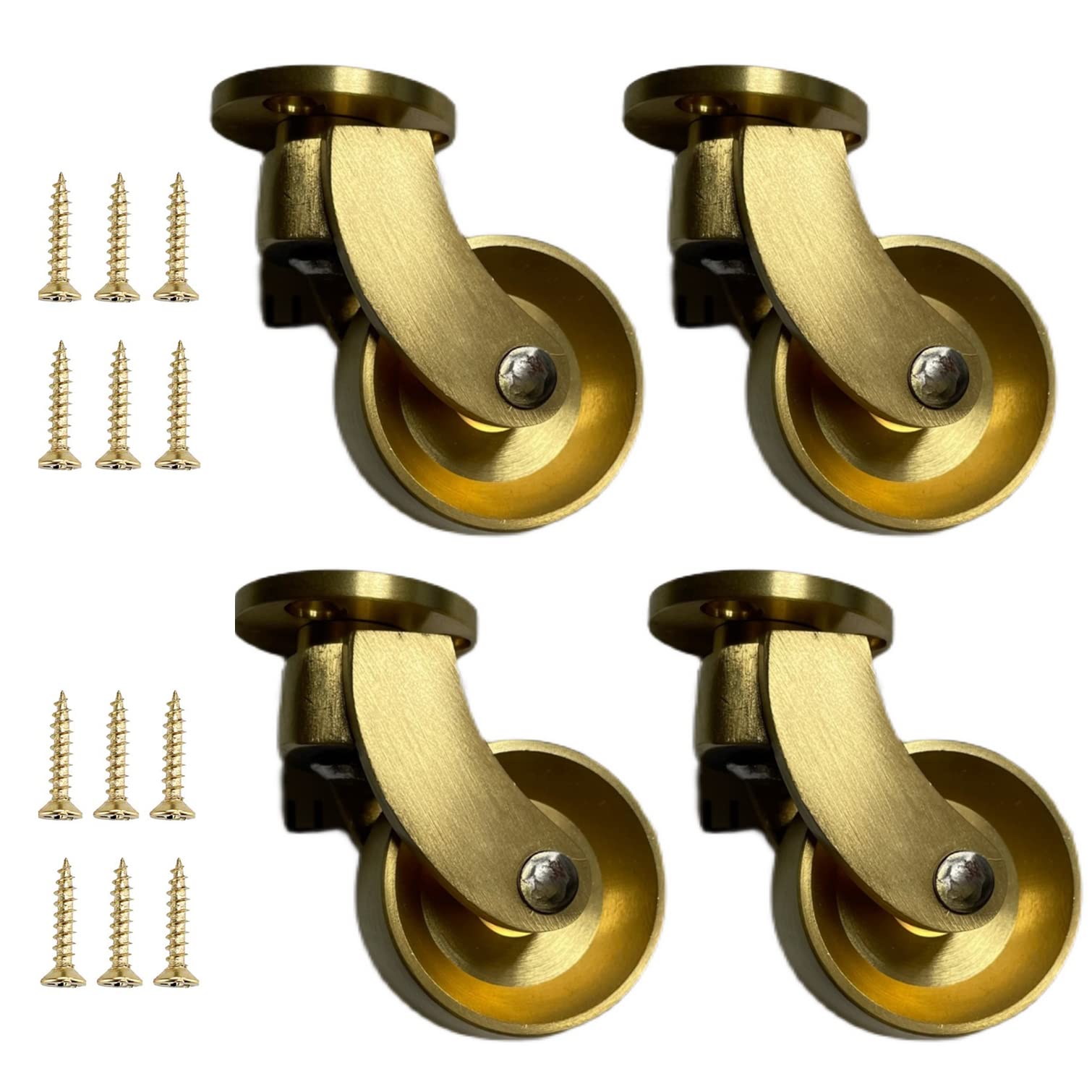 Nianxinn Gold Solid Brass Swivel Castor Wheels,Antique Vintage Furniture Casters,Plate Castor With Screws,360° Rotation,Load 150Kg,Replacement For Furniture,Sofa,Chair,Cabinet,Pack Of 4 (35Mm/1.4In)