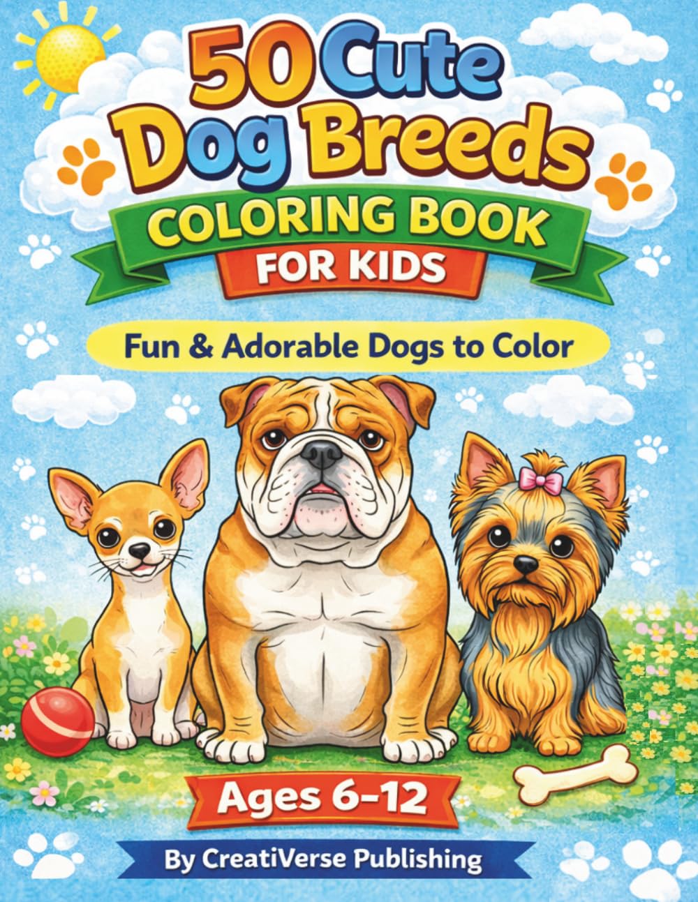 50 Dog Breeds Coloring Book For Kids: Fun & Adorable Dogs to Color