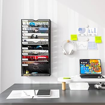 PAG-Mass 14 Tier Wall Mounted Magazine File Organizer A4 Wall Mount Holder For Office Home School (Black