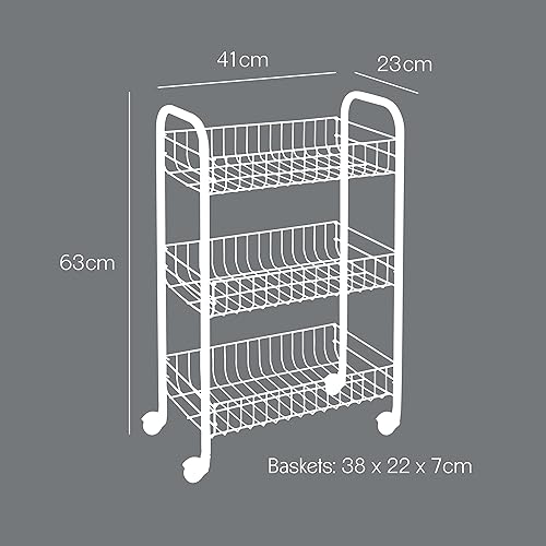Miniatura 3 de Metaltex Lugano Carrito de 3 niveles con ruedas  Carrito de almacenamiento multiusos para el hogar, incluyendo cocina, baño, oficina y garaje