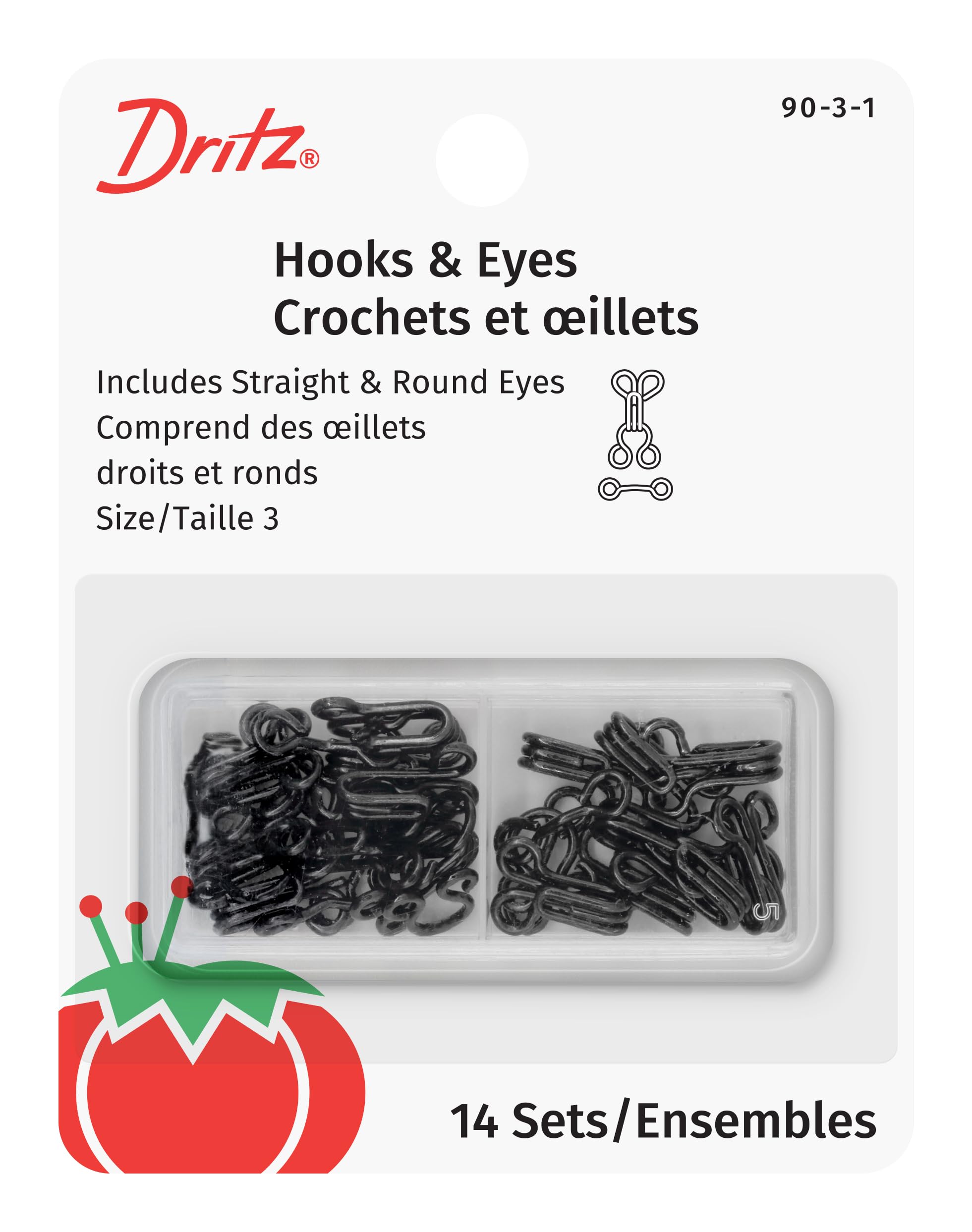 Dritz Hook & Eye Closures, 14 Count, Size 3, Black