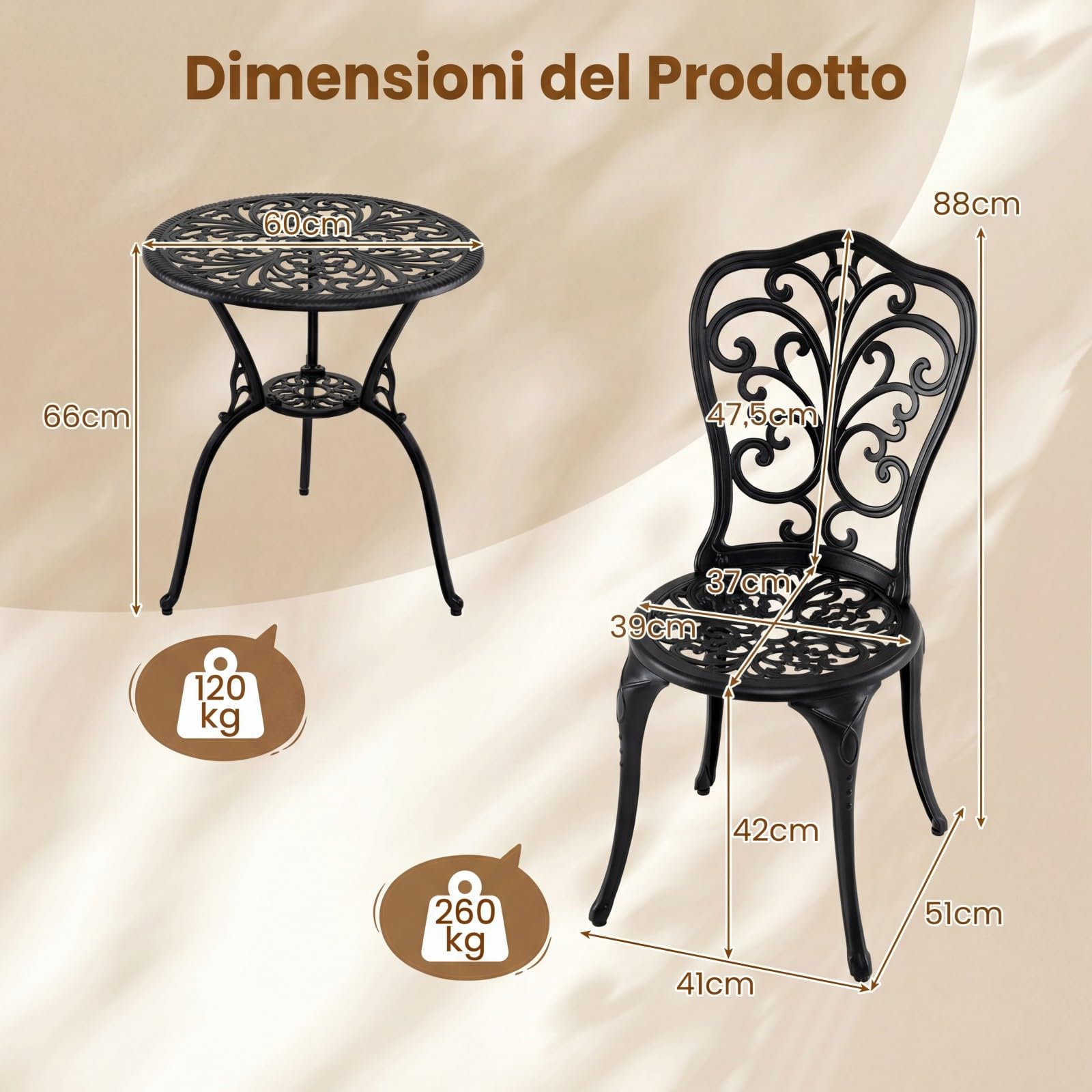 COSTWAY Set Tavolino e Sedie in Alluminio 3 Pezzi, Set Bistro da Esterno con Foro per Ombrellone, Mobili da Giardino per Cortile Patio Terrazza (Modello 3)