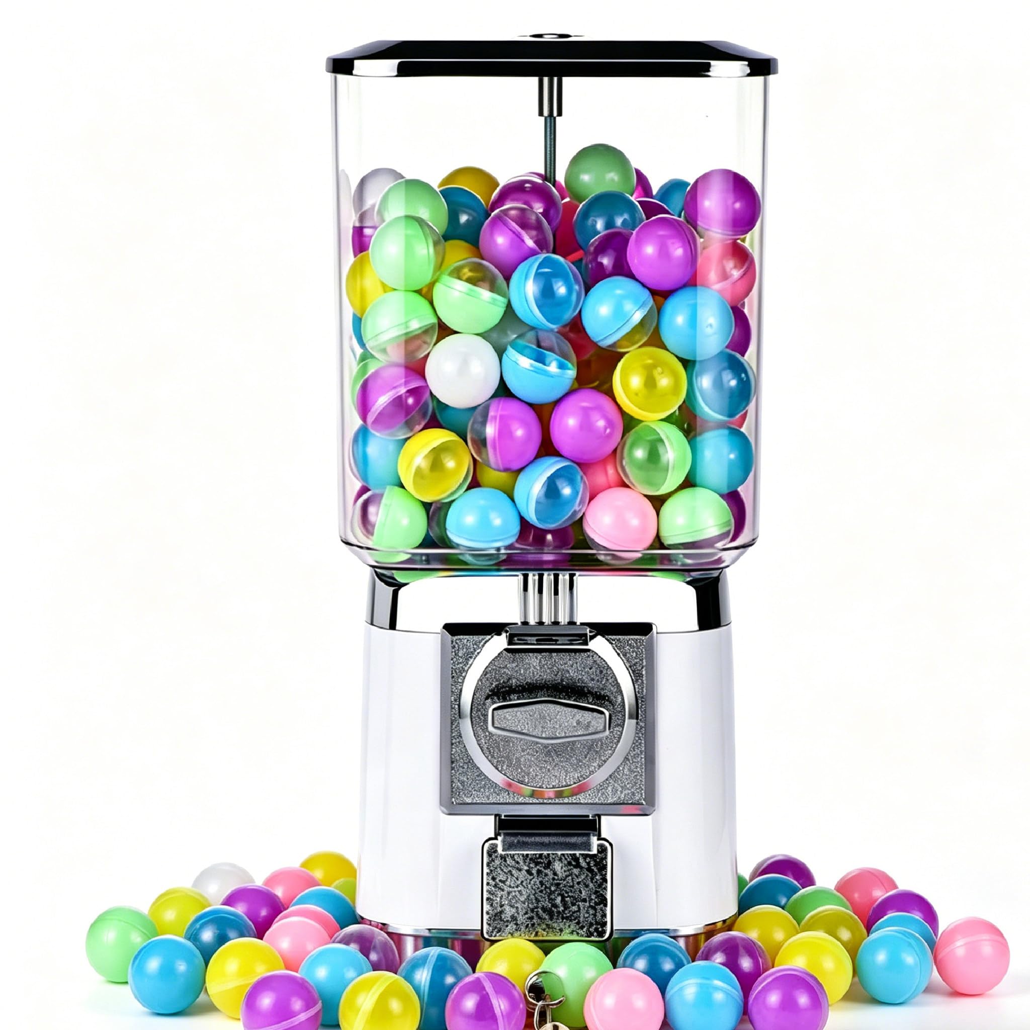 Sushangmao Gumball Machine for Kids, Vending Machine, PS Bouncy Balls Dispenser, Holds 220 x 32mm Balls, Rectangle Bubble Gum Machine for Game Stores, Coin Operated Gumball Bank white