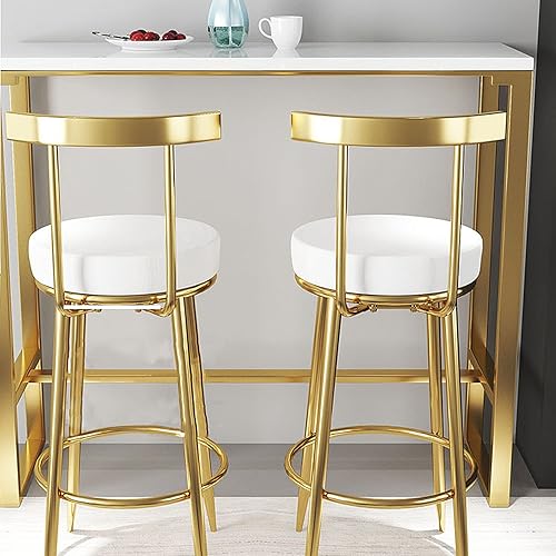 Miniatura 2 de Taburete de bar moderno, blanco, marco de metal, asiento de piel sintética, diseño ergonómico, resistente y duradero, 13.8 x 13.8 x 31.5 in, soporta