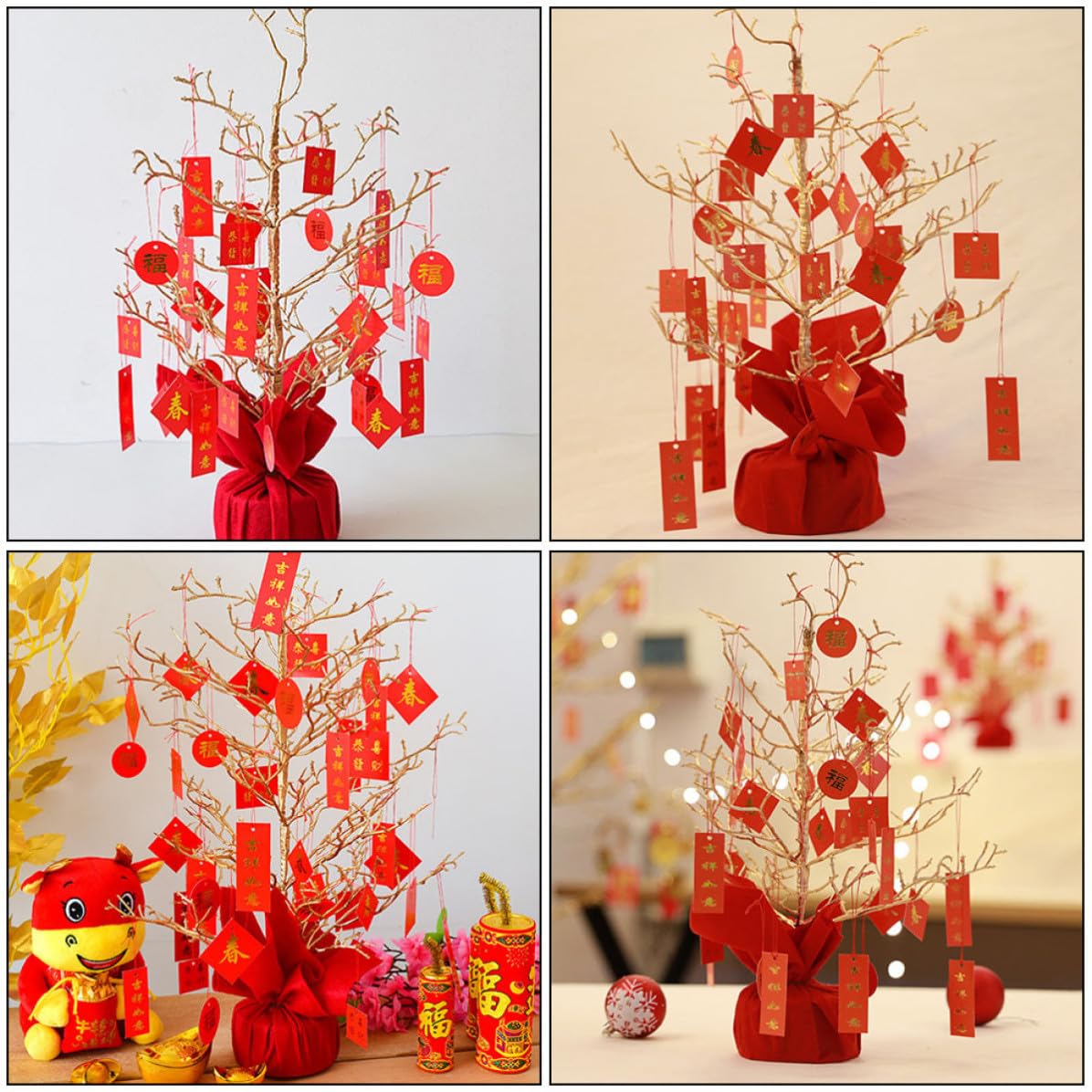 Gatuida 2 Piezas Árbol del Dinero Artificial Rojo de Plástico para