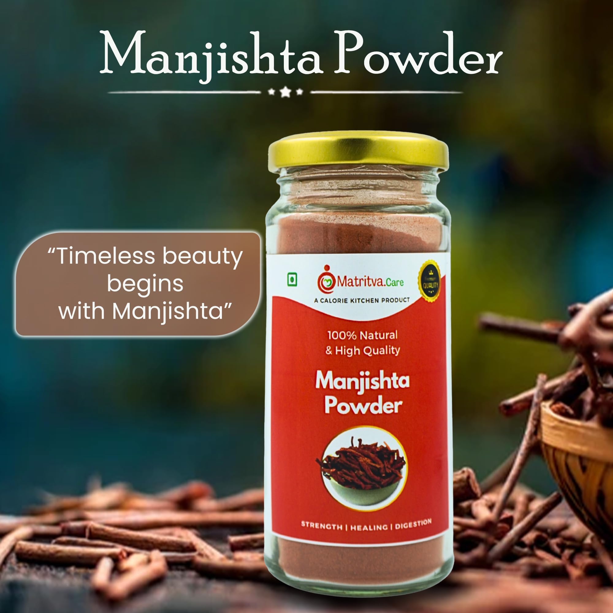 Matritva Care Manjishta Powder (100g) | Ayurvedic Blood Cleanser & Skin Glow Support | Herbal Detox Supplement | Natural Madder Root Powder for Face & Body | Supports Digestion & Women’s Wellness - Image 2 thumbnail