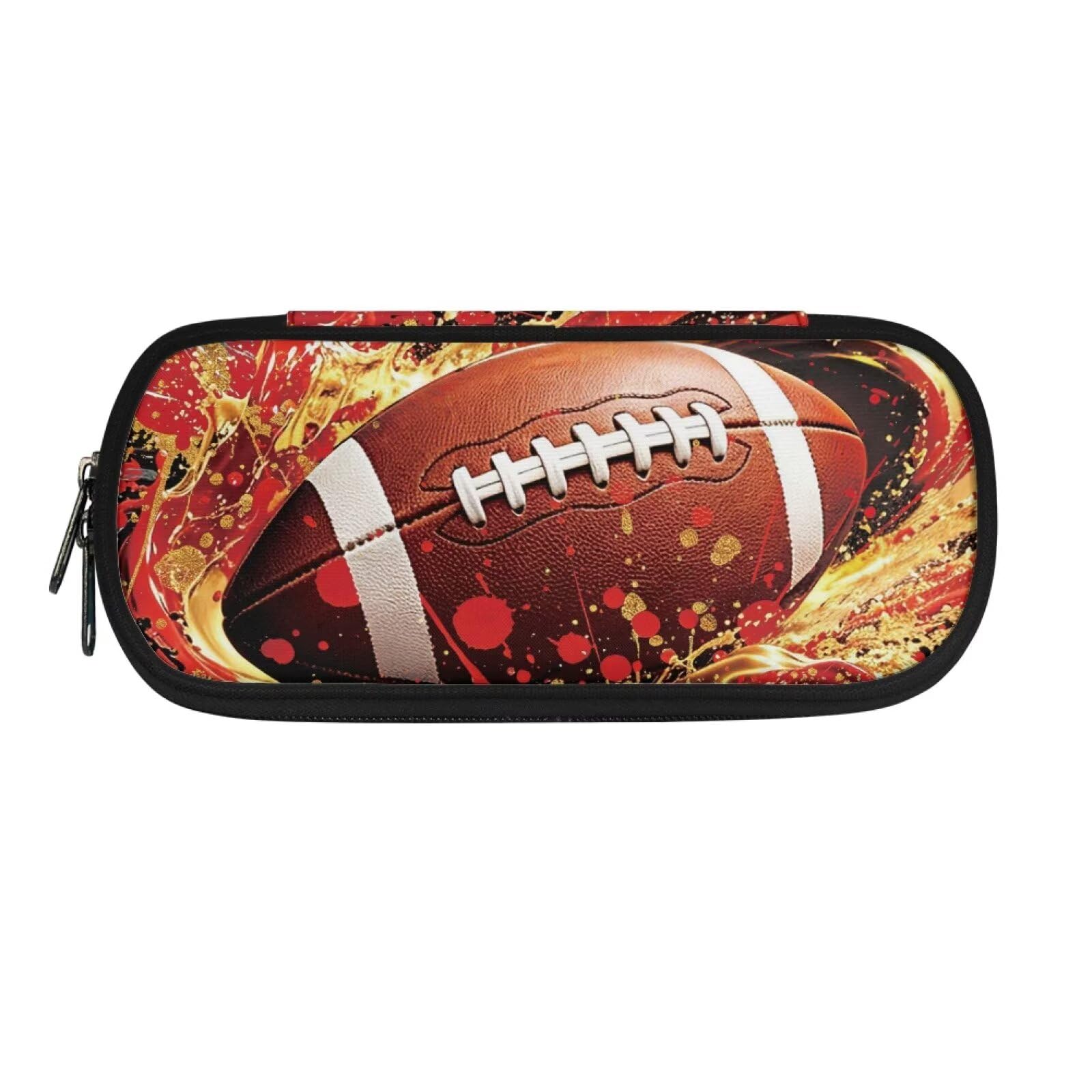HUGS IDEA Splatter American Football Pencil Case for Boys Pencil Pen Case for Kid Boys Girls, Office School Supplies Stationery Organizer Pouch Durable Zipper — image 1
