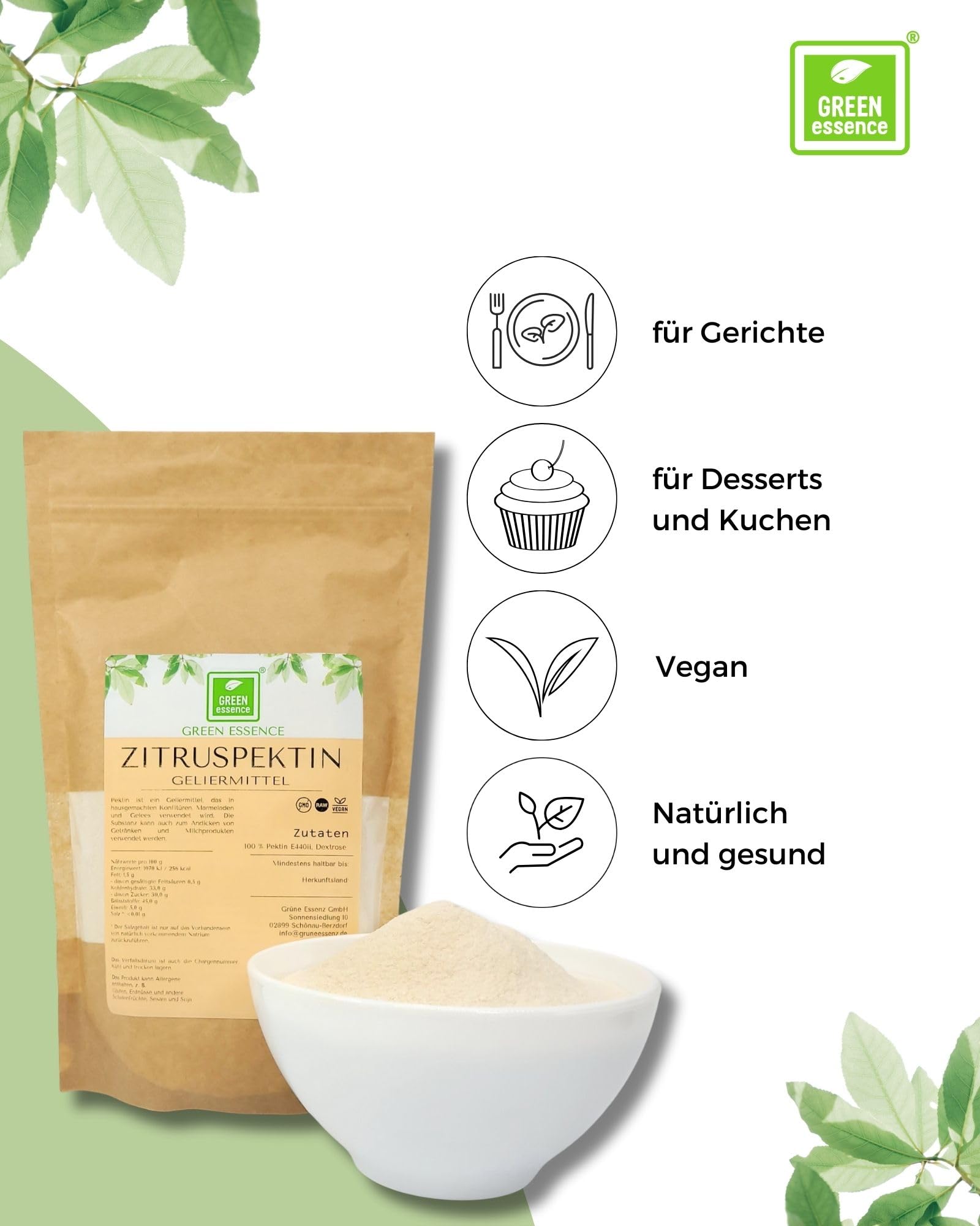 Zitruspektin 500gr von Green Essence - Geliermittel - Citruspektin - fest gelierend - veganes Verdickungsmittel E440 - ideal zur Konfitüren und Marmeladenherstellung (500 GRAMM)