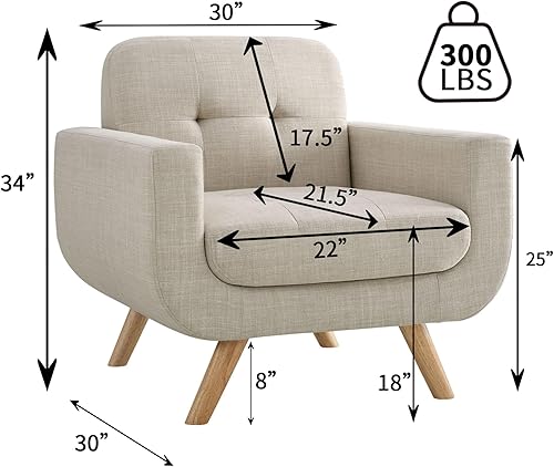 Miniatura 13 de Rosevera Elena - Sillón contemporáneo con tapicería de lino, muebles de sala de estar, color beige Beige,Gris,Beige