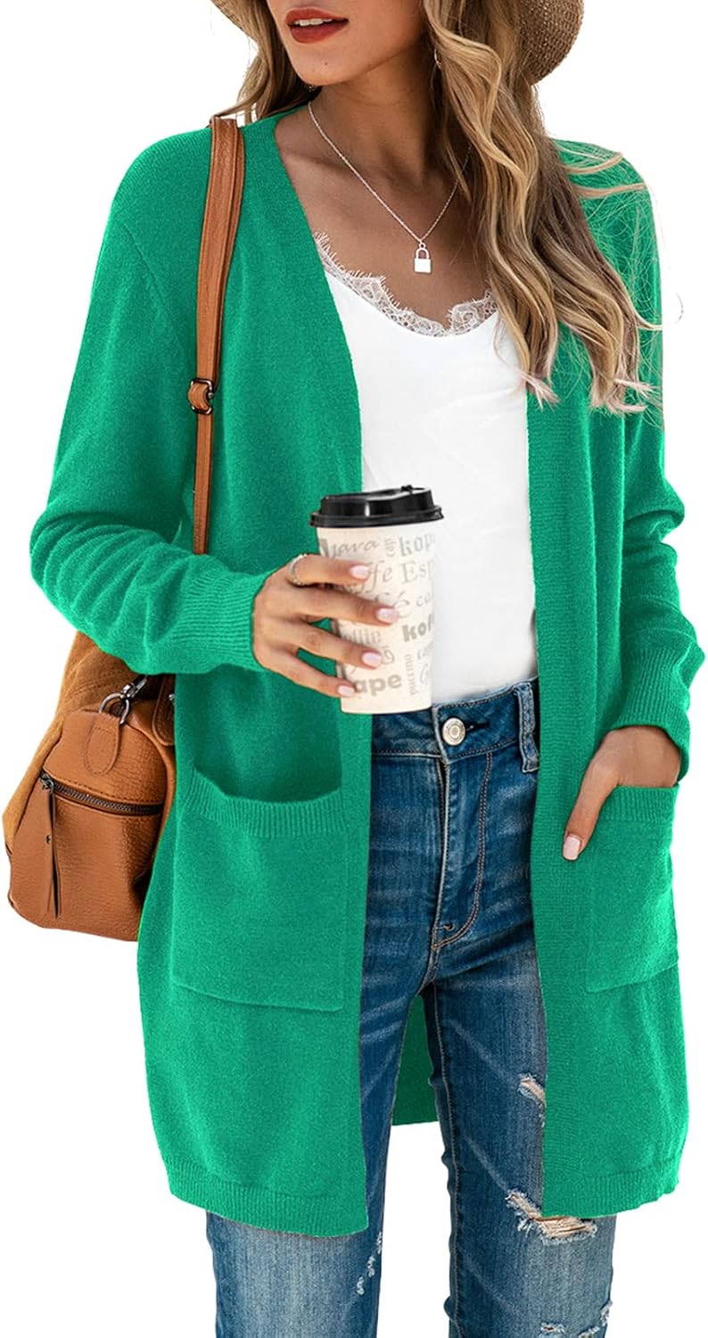 TASAMO Women's Kimono Cardigan Long Sleeve Open Front Casual Knit Sweaters Coat Oversized Soft Outwear with Pockets