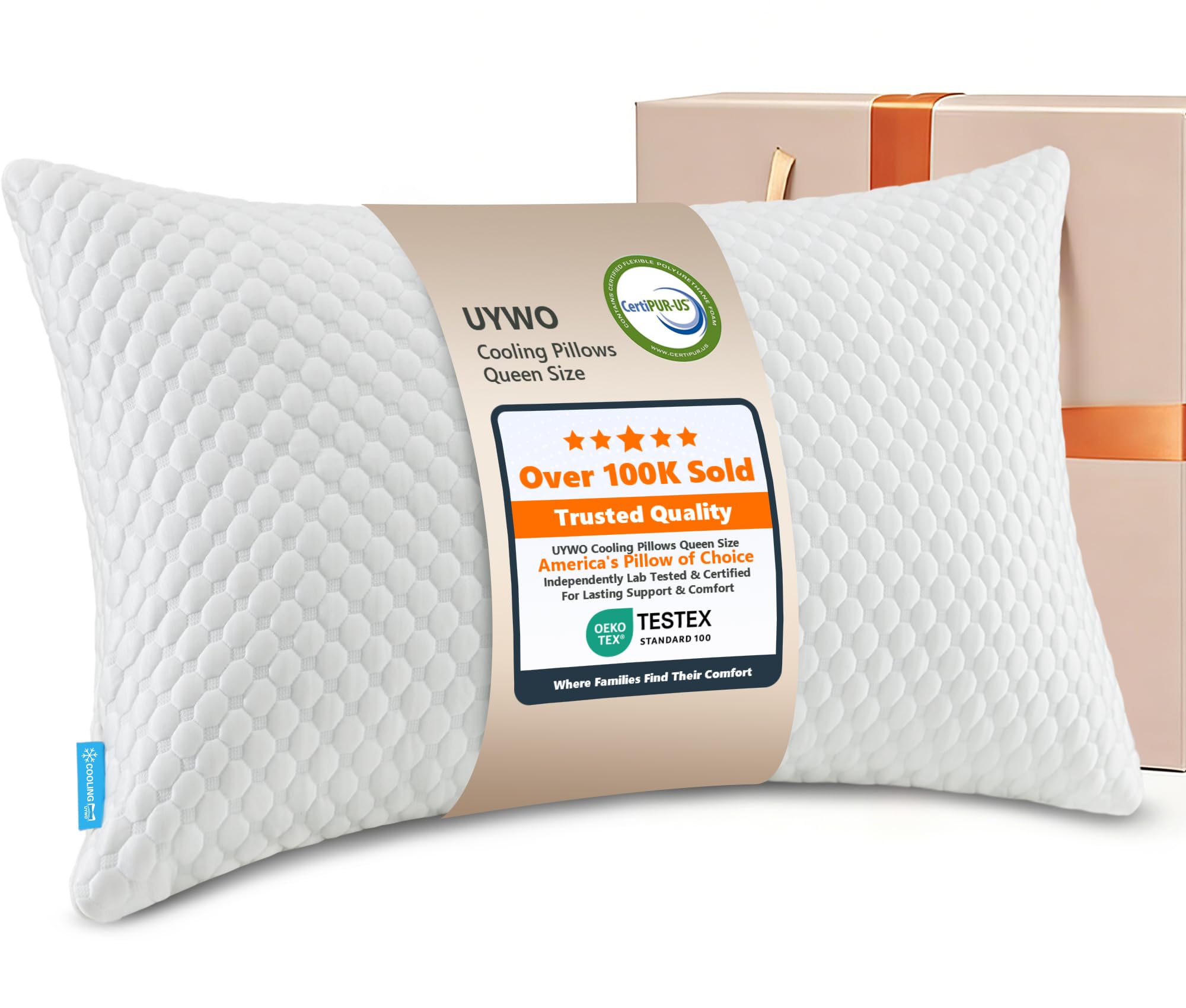 UYWO Cooling Shredded Memory Foam Bed Pillows Queen Size 1 Pcak