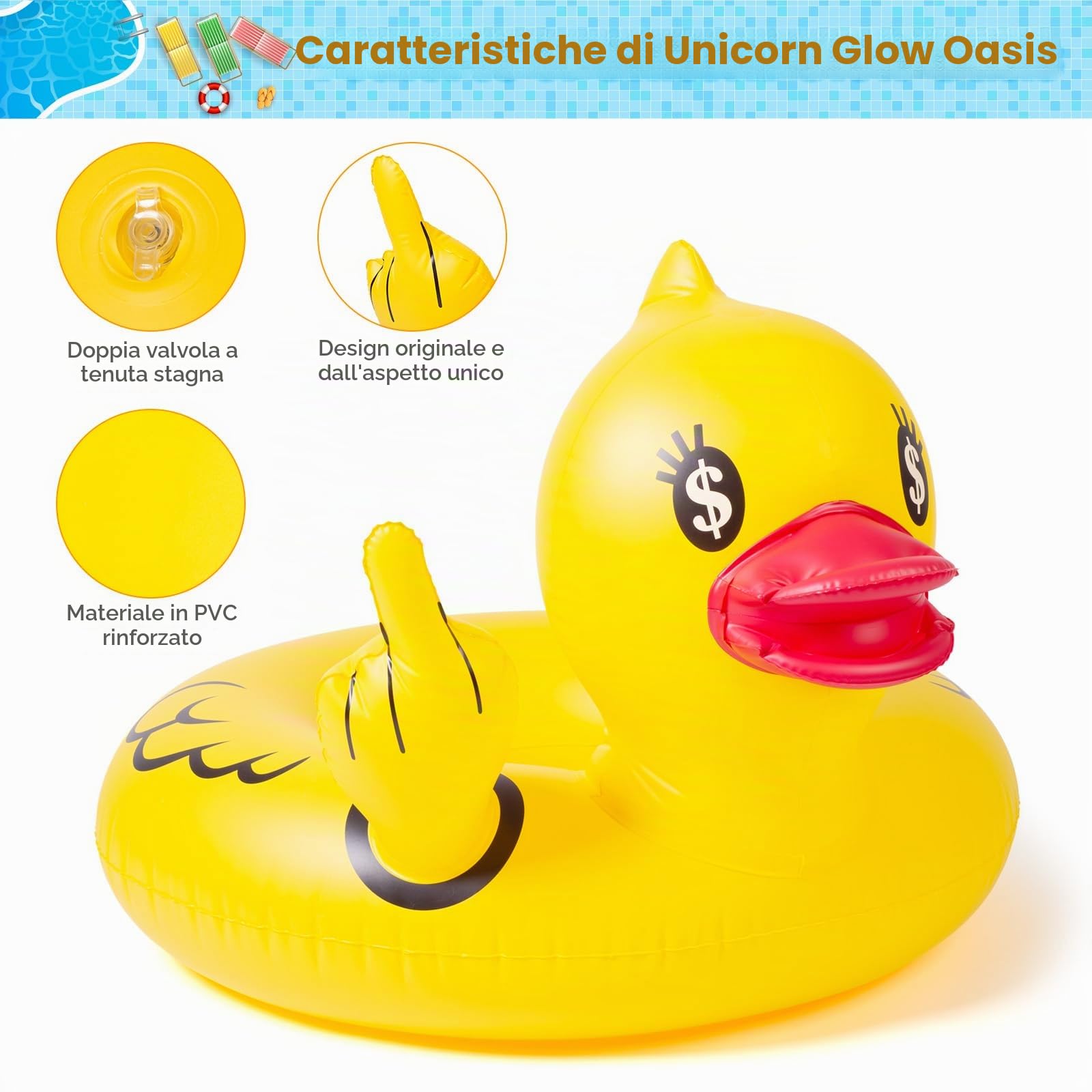 Float Joy Gonfiabile Mare Adulti Anatra Gonfiabile Piscina Materassino Tubo Galleggiante Piscina 105cm Ciambella Mare Adulto Gonfiabili