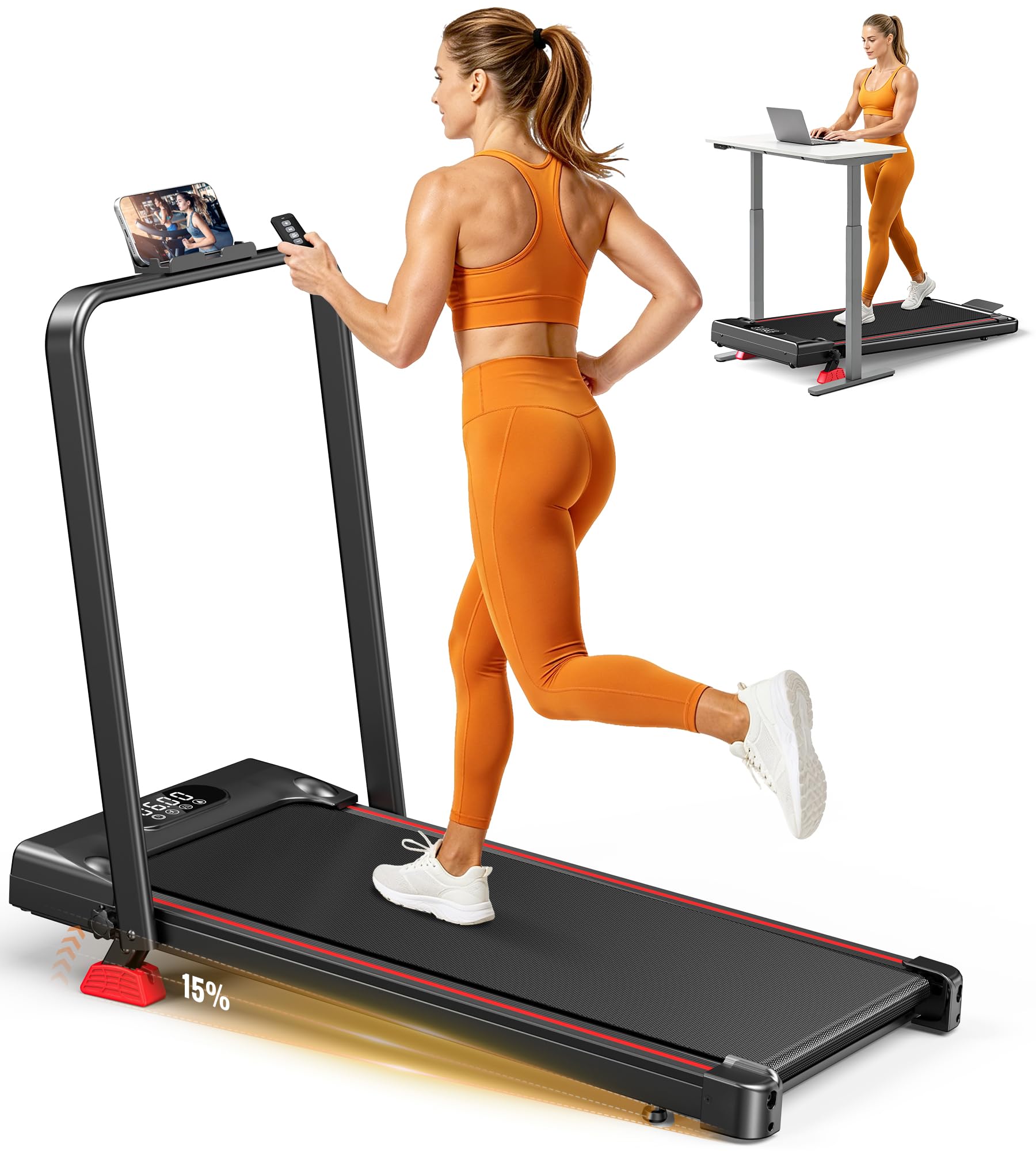 Photo 1 of HomePoweron Portable Walking Pad Treadmill with Incline and Handlebar