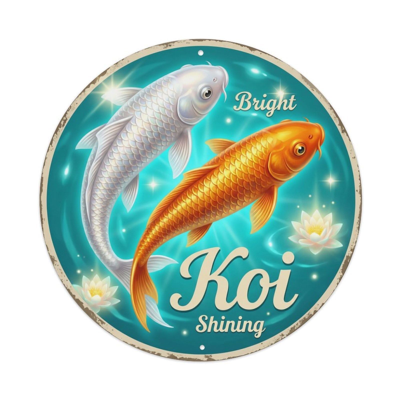 Metal Tin Sign Koi Fish Radiant Japanese Vintage Ukiyo-e