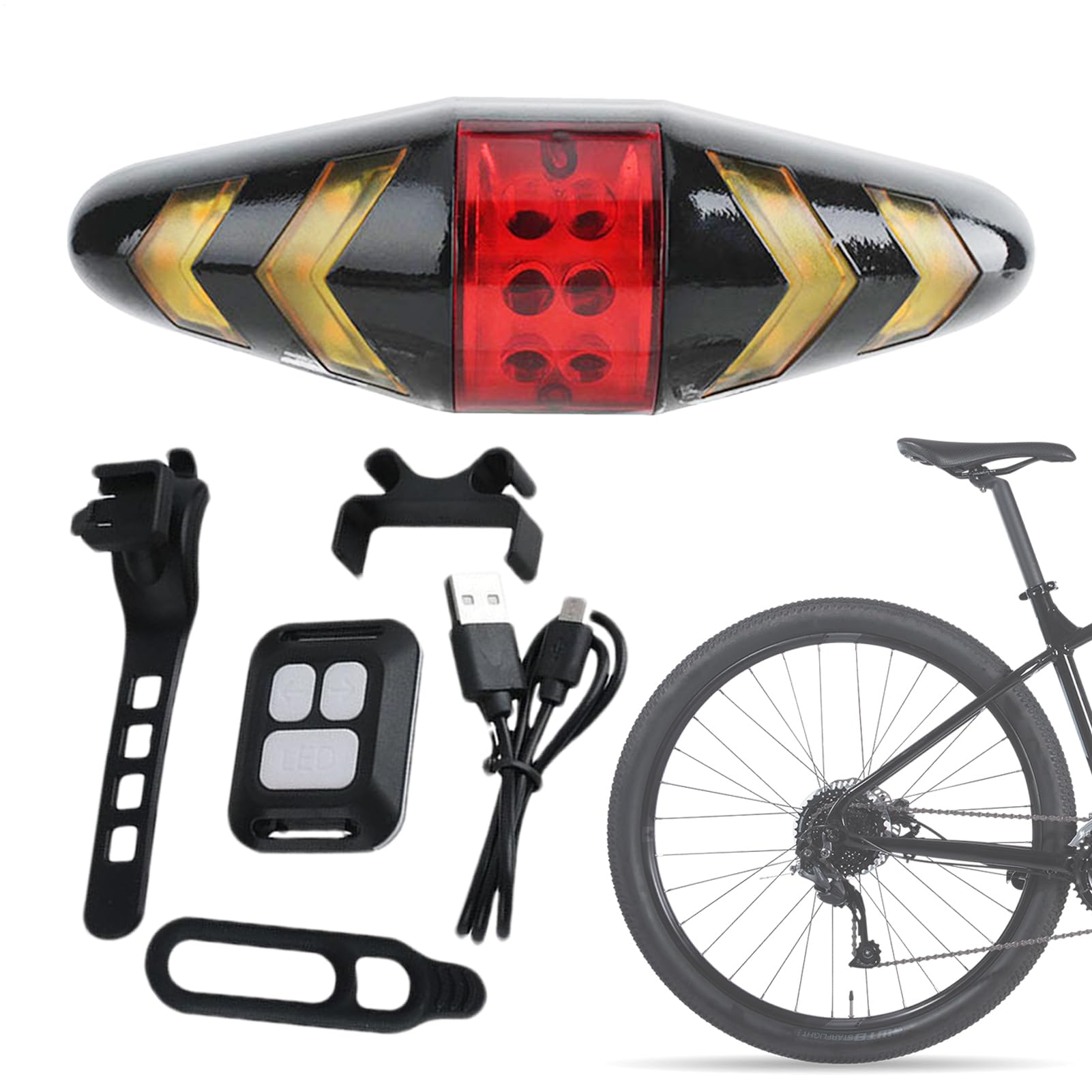 LED Bike Tail Light With Turn Signals - Rear Safety Light for Cycling | USB Rechargeable with Brake Indicator Features, Waterproof Design for Night Visibility, Easy Installation for Road Trail Riding
