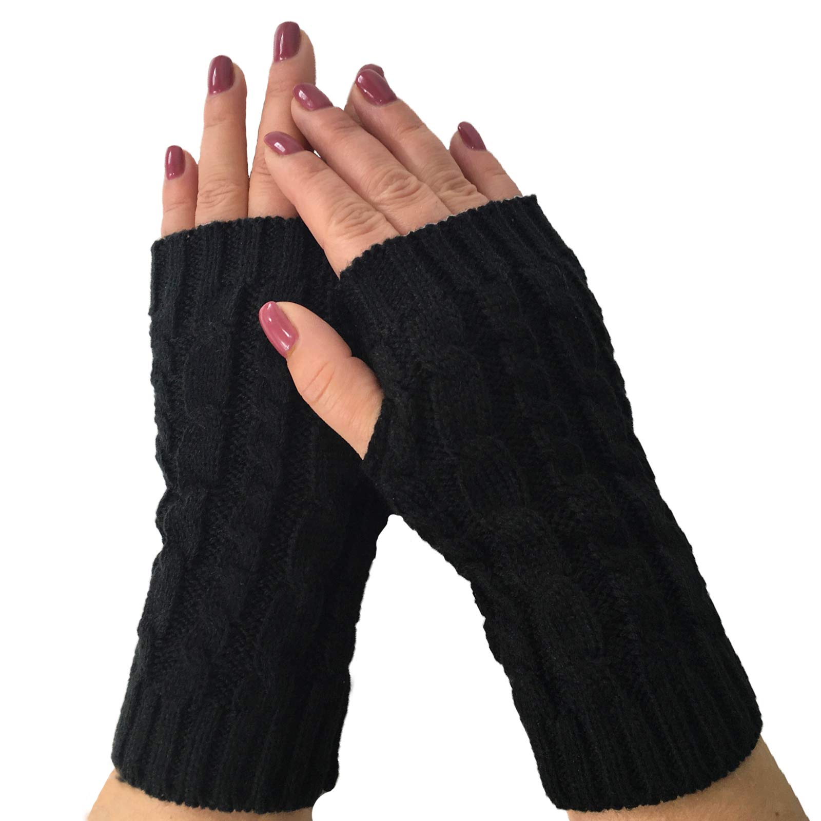 Fashion Culture Women's Cable Knit Fingerless Texting Gloves, Black