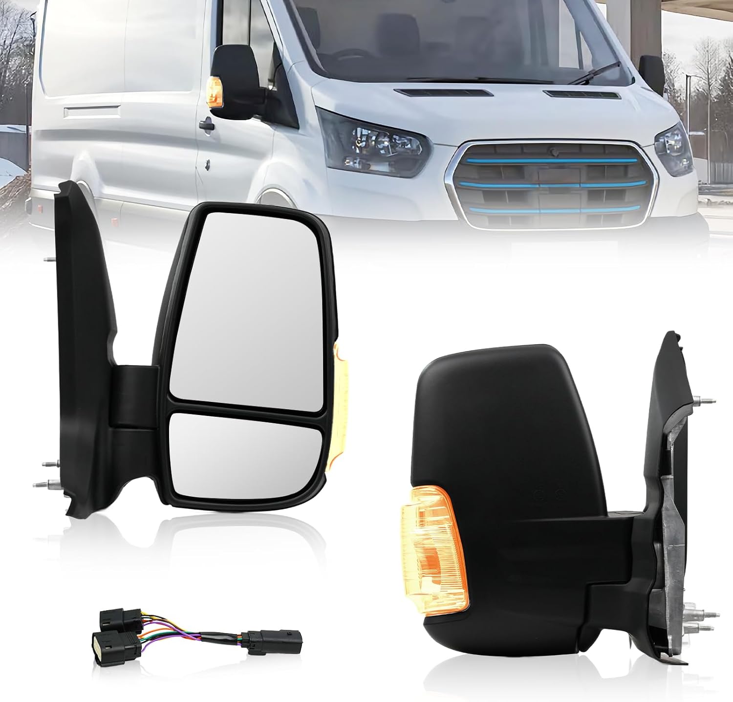 Passenger Side Mirror for Ford Transit 2015-2025, Right Short Arm Door Mirrors Replacement Power Mirror with Turn Signal Light, Heated Glass