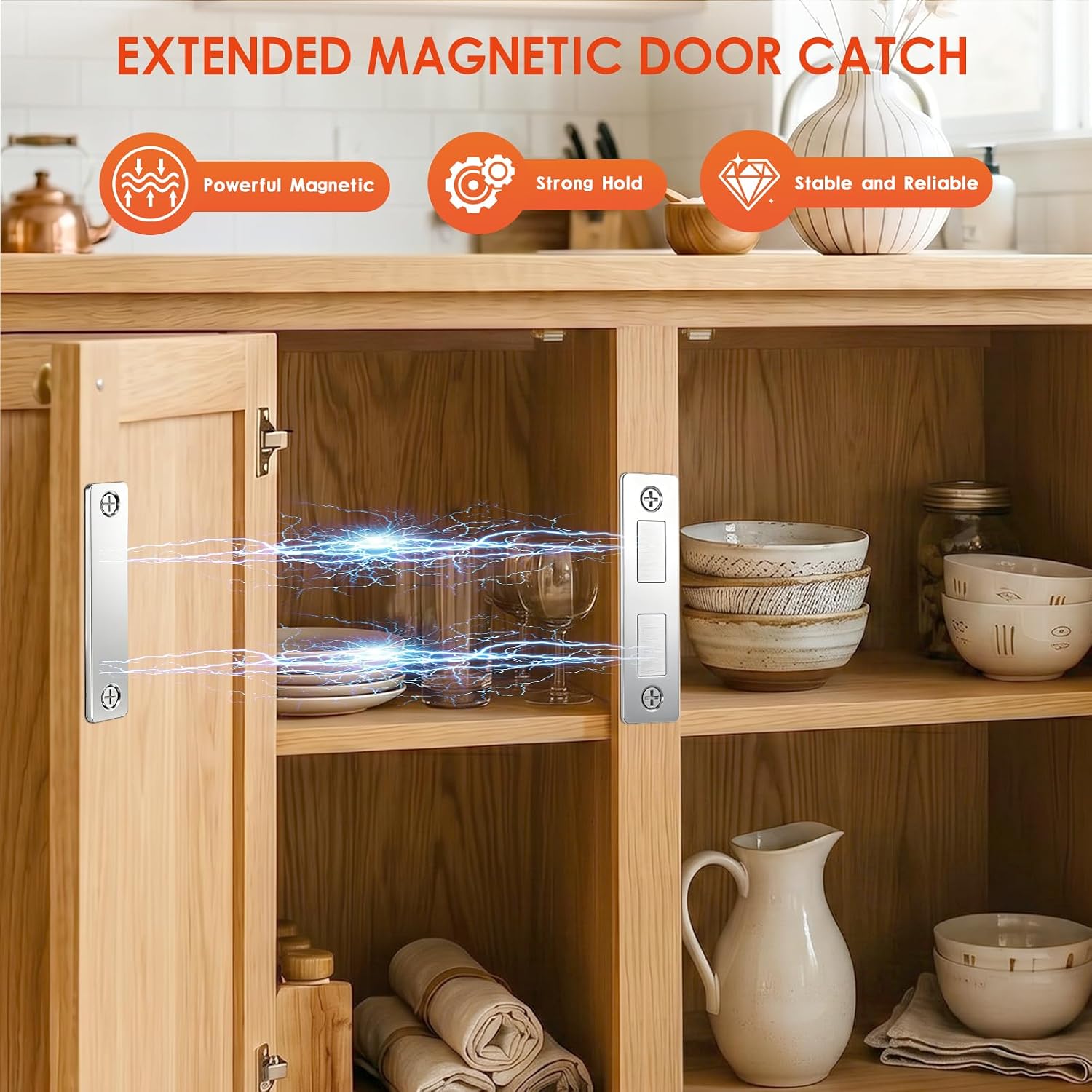 3PC Magnetic Door Catch, Suitable for Drawers and Cabinets, Silver | Can be Attached Using Double-Sided Tape or Screws