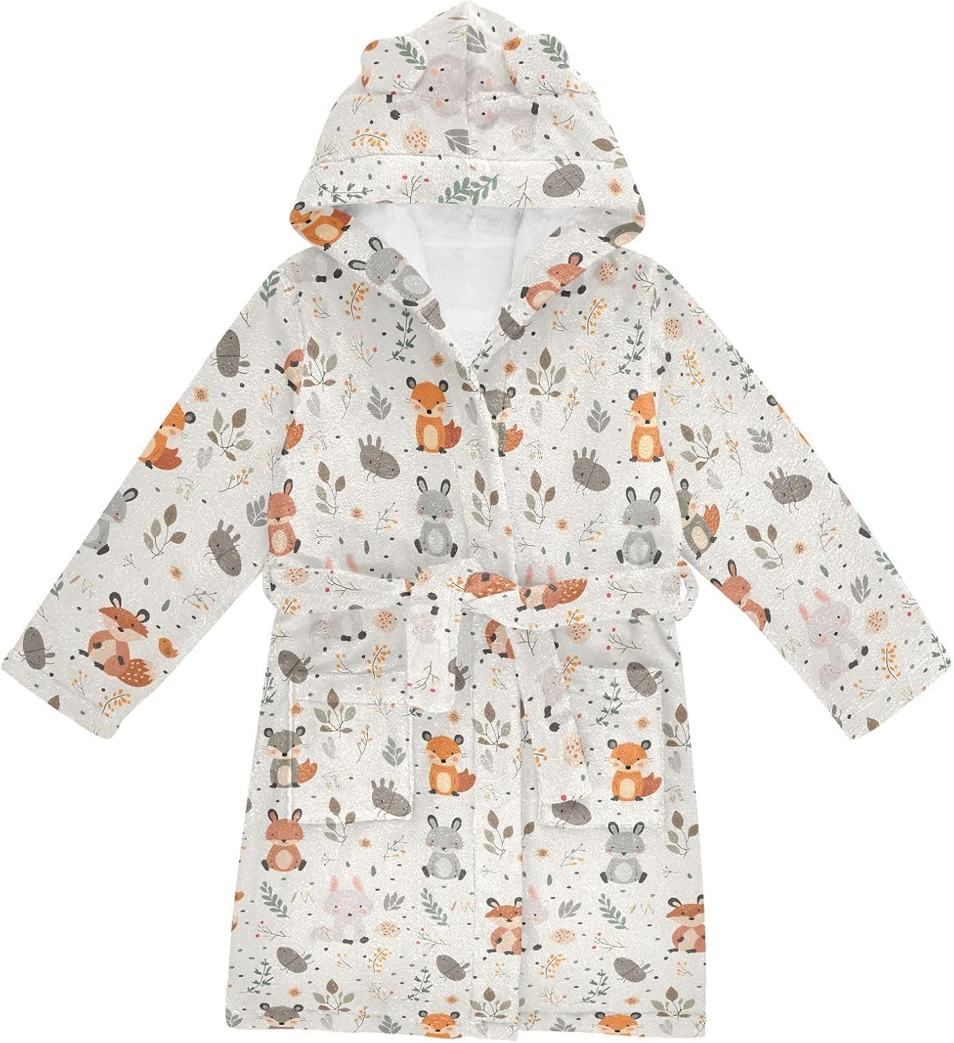 senya Delightful Foxes Toddler Hooded Bathrobe Kids Soft Plush Bath Towel Robes for Boys Girls 2-12 Years