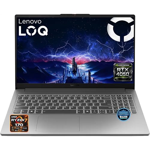 Lenovo LOQ 15.6" Gaming Laptop, AMD Ryzen 7 170 8-Core Processor, NVIDIA GeForce RTX 4050 6GB, 16GB DDR5 RAM, 512GB PCIe SSD, 144Hz FHD IPS Display, HDMI, USB-C, Wi-Fi 6, Backlit Keyboard, Windows 11